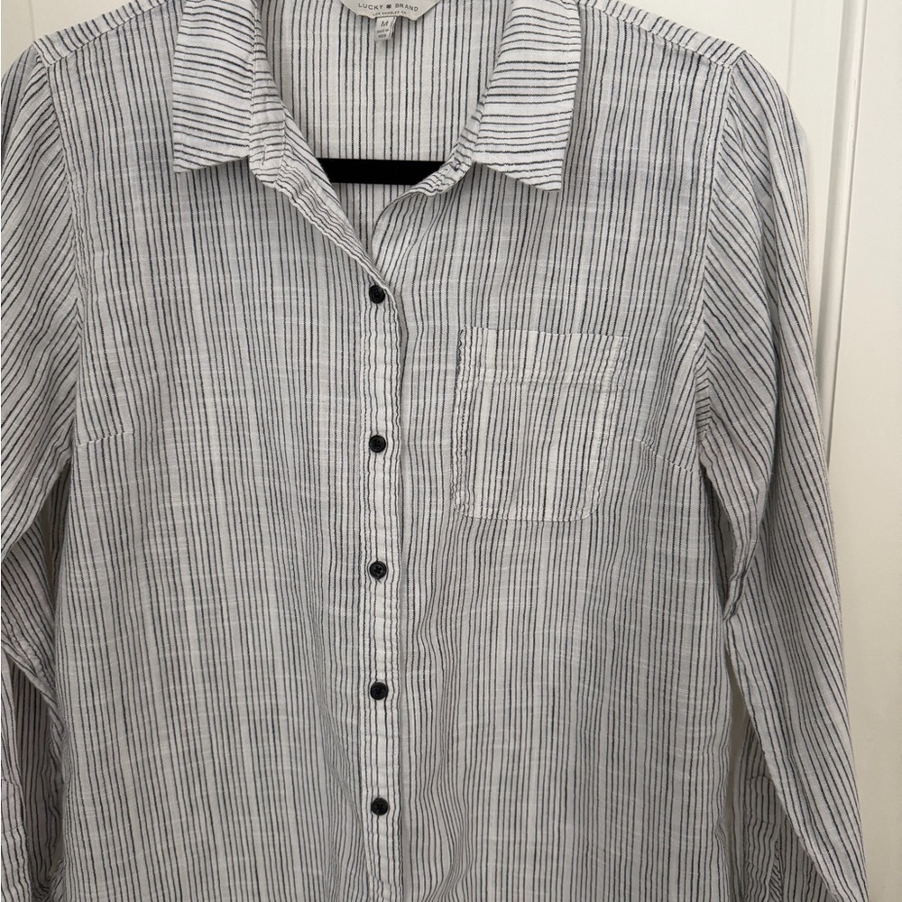 Lucky Brand Womens Black and White Striped Shirt - Picture 3 of 5
